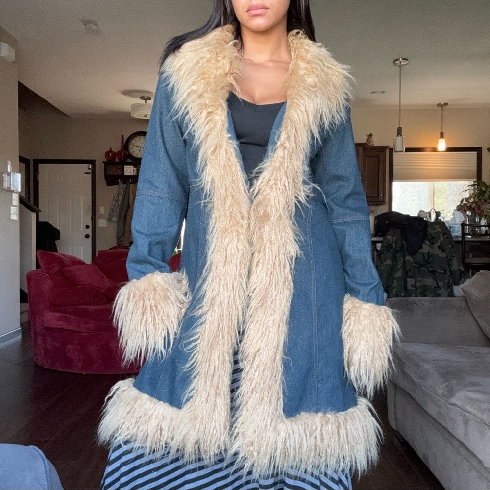Current Mood Blue Denim Jacket with Cream Faux Fur